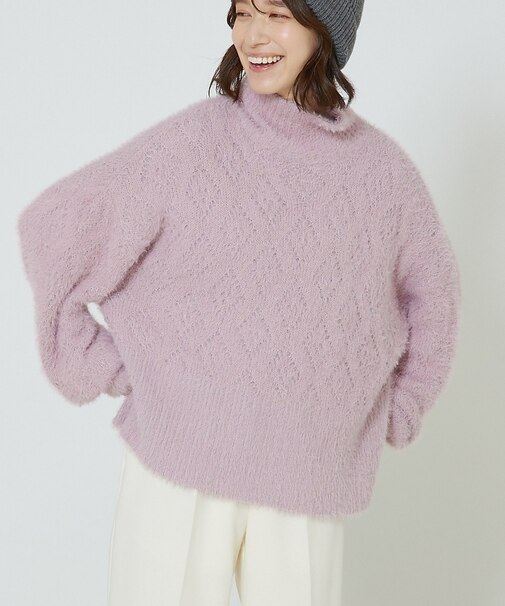 シャギーミックスダイヤ柄タートル