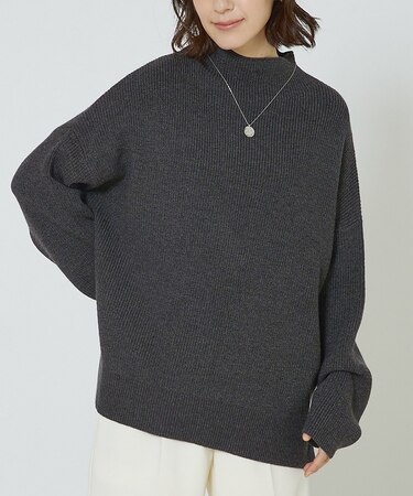 片畦モックネックニット