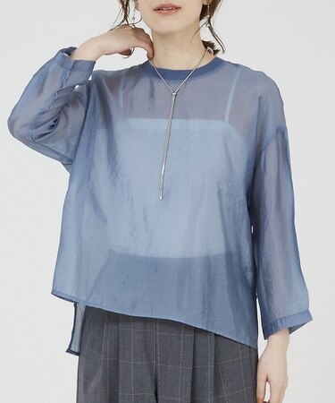 【シアートップス】７分袖シアーTシャツ