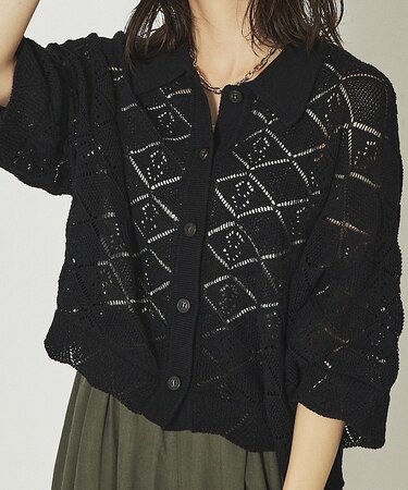 透かし編みニットシャツ
