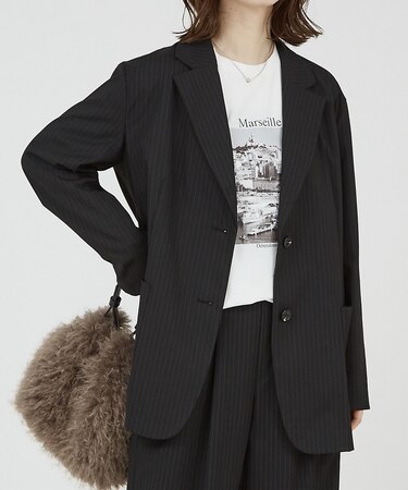 【セットアップ対応】ピンストライプ＆無地シングルオーバージャケット