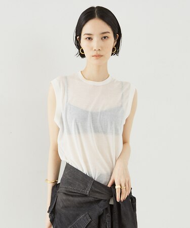 【COCUCA】シアーニットノースリーブプルオーバー