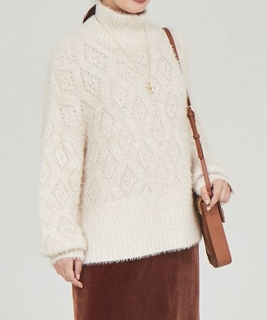 シャギーミックスダイヤ柄タートル