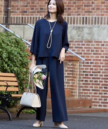 【販売店舗限定！上下２点セット】フレアブラウス×ワイドパンツセットアップ