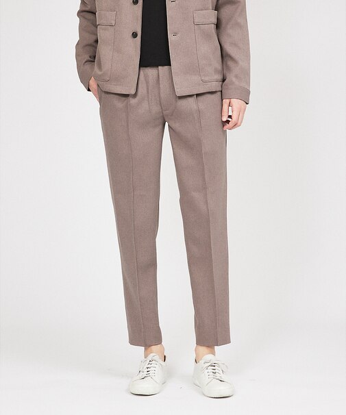 【セットアップ対応】ウール調 ツイル ピンタックパンツ