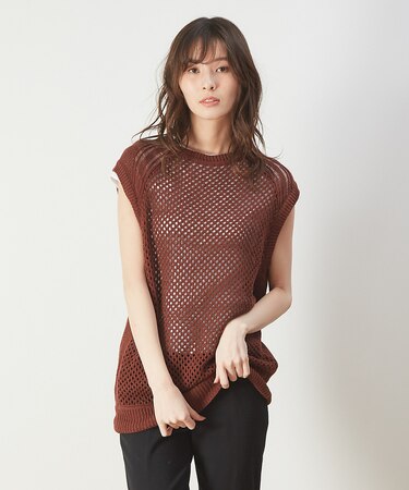 メッシュノースリーブニットT