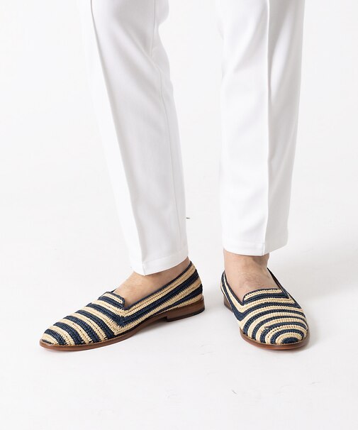 Contre-Allee / コントレアリー ラフィア ボーダー スリッポンシュ