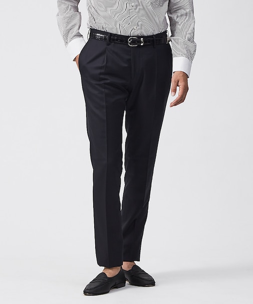 【セットアップ対応】ウールシルク ワンタック スラックスパンツ