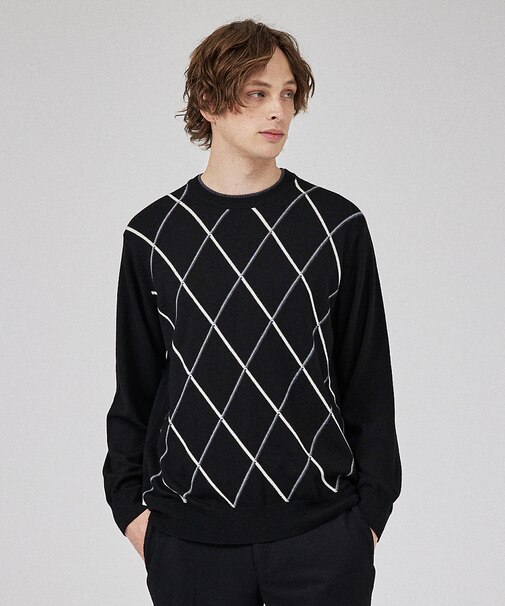 【ダイヤ柄】クルーネック ニット