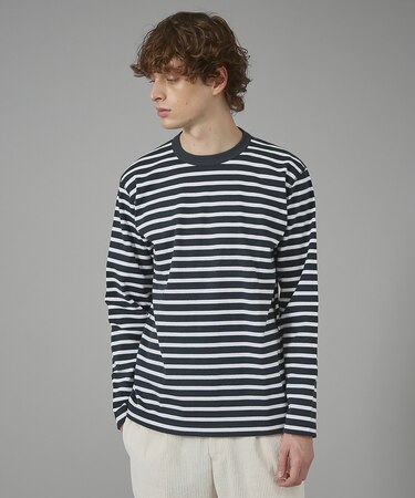 SD 12.8OZ BRUSHED TIGHT RIB ボーダー 長袖ラウンドネ