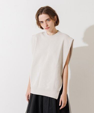 裏毛サイドスリットフレンチスリーブプルオーバー