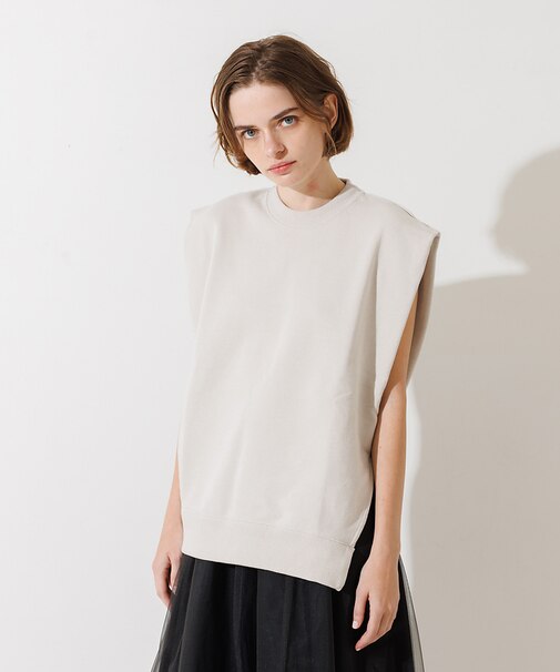 裏毛サイドスリットフレンチスリーブプルオーバー