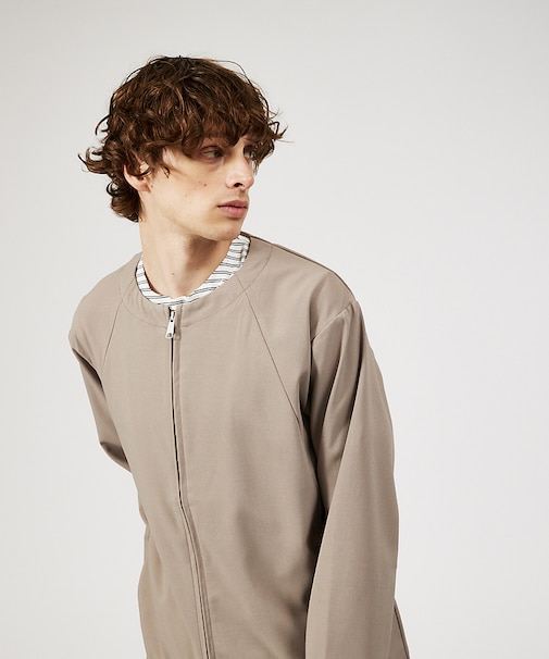 【セットアップ対応】ノーカラー ジップ 　ブルゾン