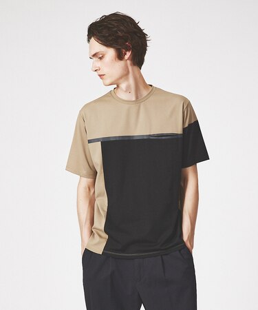 【フロントシーム】アシンメトリー配色 半袖 Tシャツ