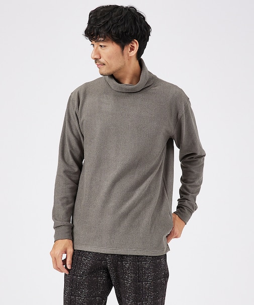 【起毛スムース】パウダーストレッチ タートルネック カットソー