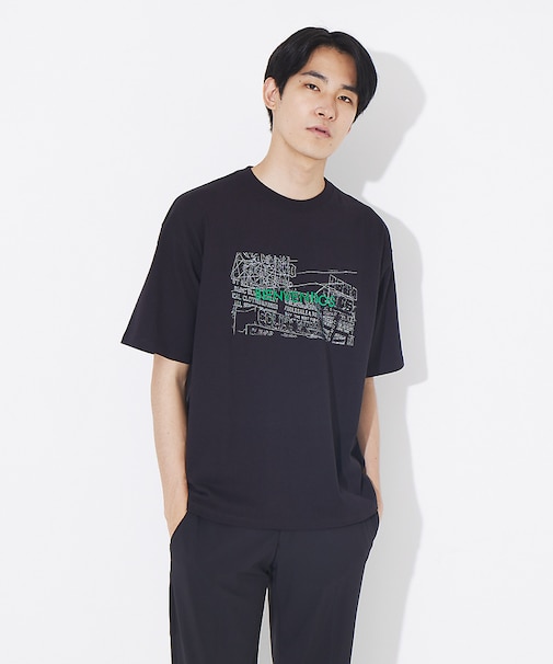 バハカリフォルニア ネオンプリントフロッキーTシャツ