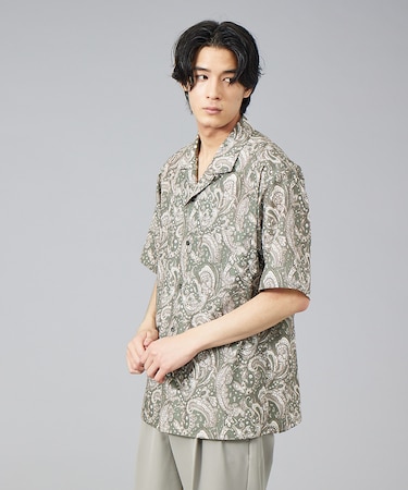 ロンシャンプリント 半袖 オープンカラー シャツ