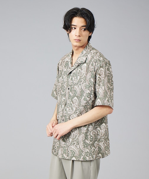 ロンシャンプリント 半袖 オープンカラー シャツ