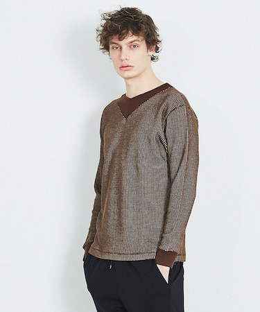 シャンブレー ワッフル プルオーバーニット