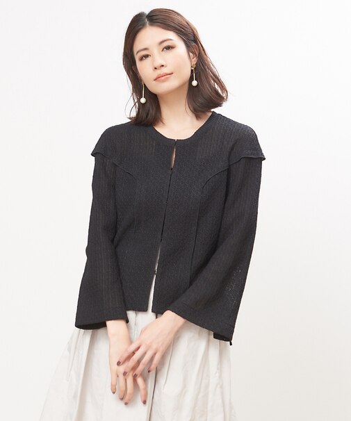 レース編ノーカラージャケット