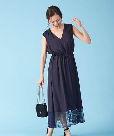 裾レースギャザーワンピース