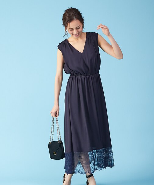 裾レースギャザーワンピース