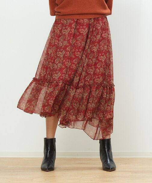 フラワープリントラッフルスカート