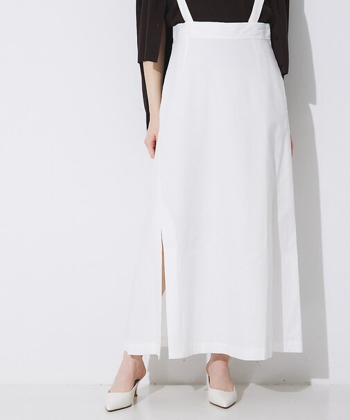 【セットアップ対応】ストレッチリネンサスペンダースカート