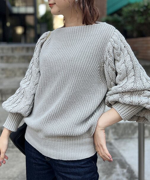 【一部店舗限定】スリーブ　ケーブルニット