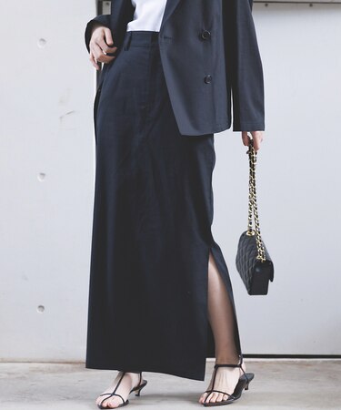 麻混サイドスリットタイトスカート