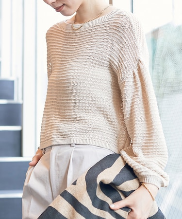 麻混 変形天竺ニットプルオーバー