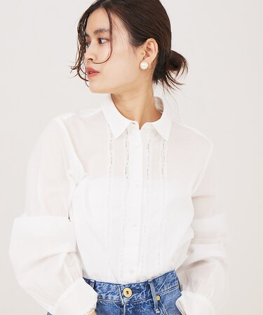 袖チュールレースシャツ