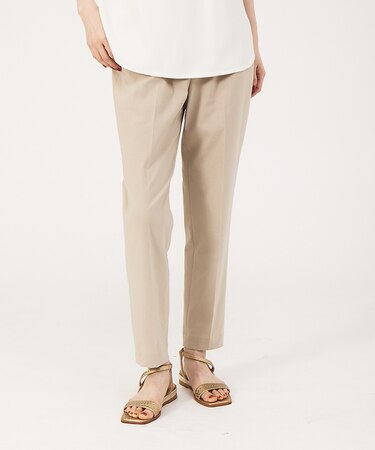 コットンリネンストレッチハイウエストテーパードパンツ