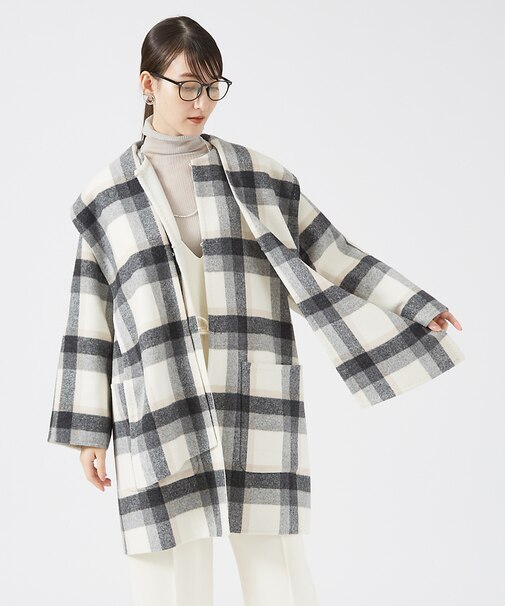 チェックダブルフェイスストールコート