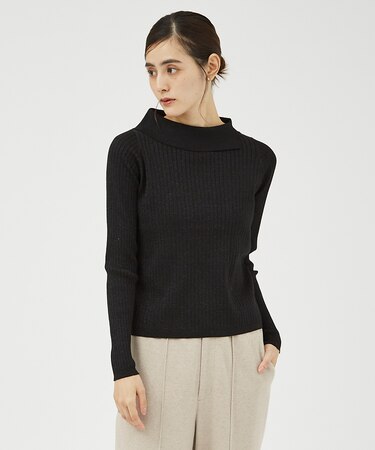 サイドスリットカラーリブニット