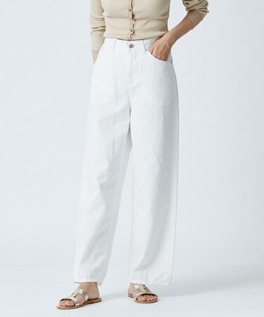 e×qualite STAFF コットンリネンワイドストレートデニム