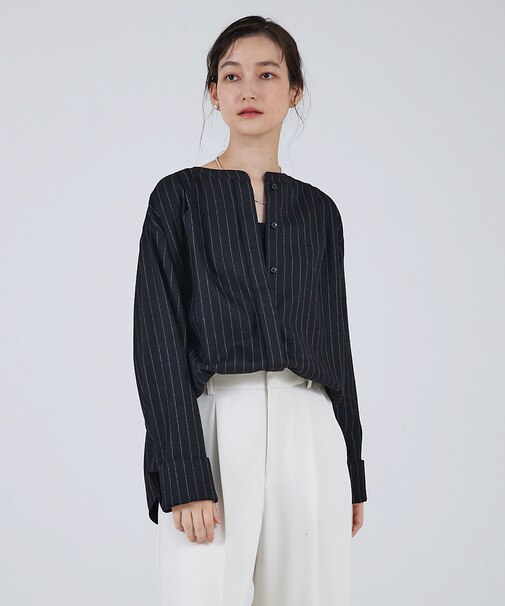 【セットアップ対応】ウールサキソニーWカフスシャツ