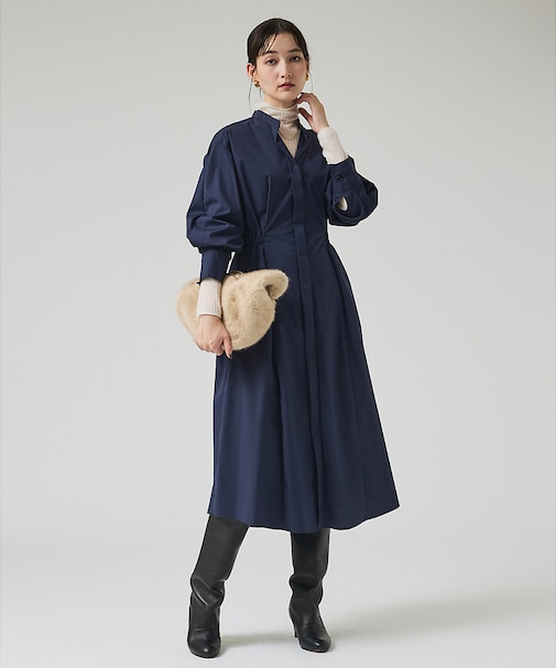 ウエストギャザーシャツワンピース