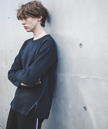 裾ジップ プルオーバー ロングTシャツ