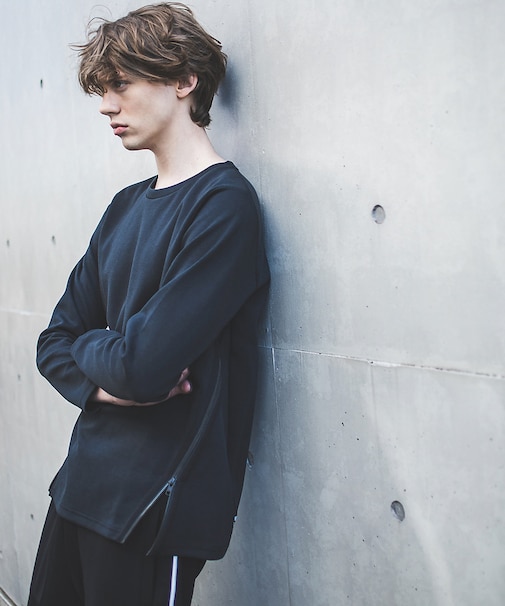 裾ジップ プルオーバー ロングTシャツ