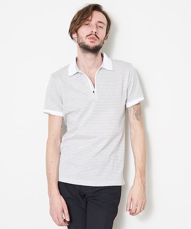 鹿の子ボーダー ZIPポロシャツ