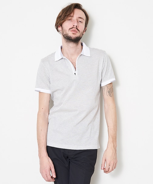 鹿の子ボーダー ZIPポロシャツ