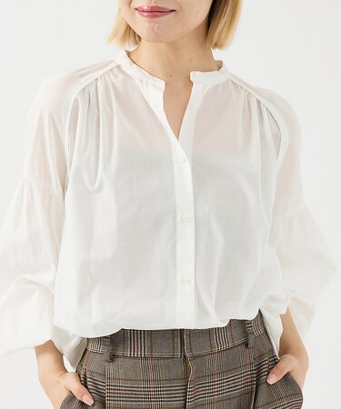 コットンボイルギャザースリーブシャツ