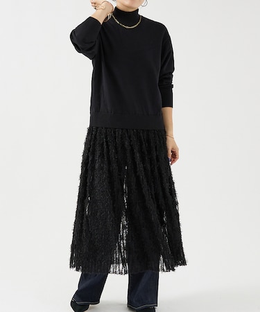 チュールフリルニットワンピース