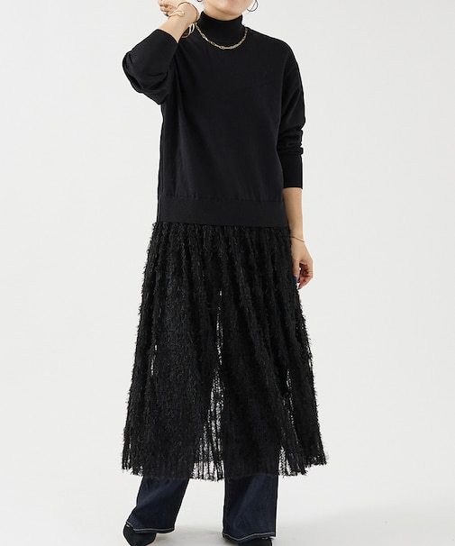 チュールフリルニットワンピース