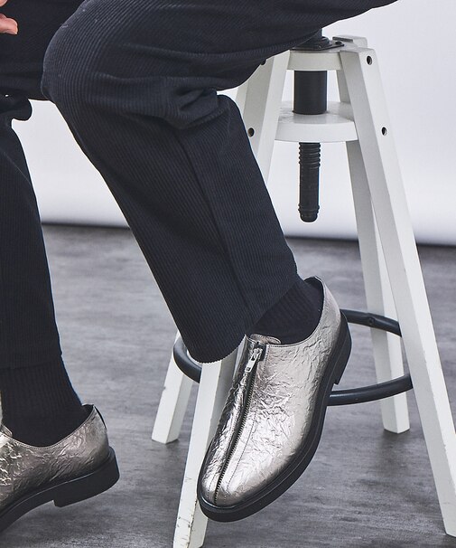 センター ジップ パターン レザーシューズ