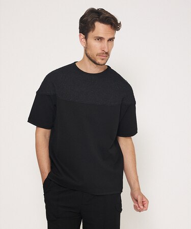 【ストレッチポンチ】ニット ドッキング Tシャツ