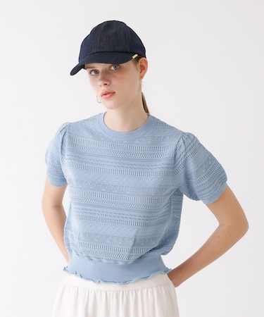 透かし編半袖プルオーバー