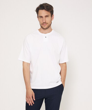 【シルケット加工】変形ヘンリーネック Tシャツ