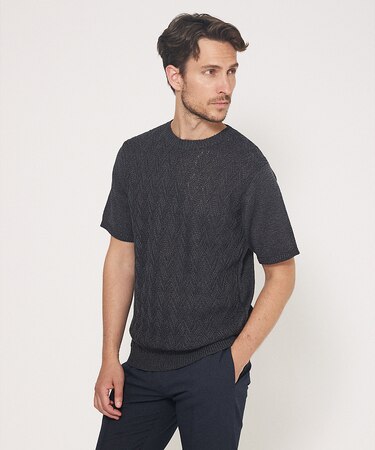 和紙 ヘリンボーンニット Tシャツ